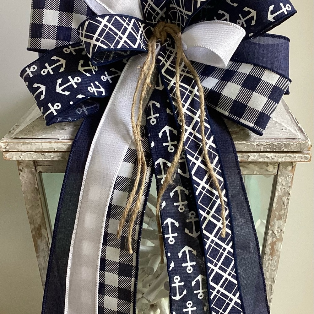 Nautical Navy And White Ribbon Bow - Picture 5 of 6